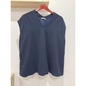 MM Lafleur Womens M Navy Townsend Stripe Top Fabric Sharp V Neck Relaxed Fit Cap